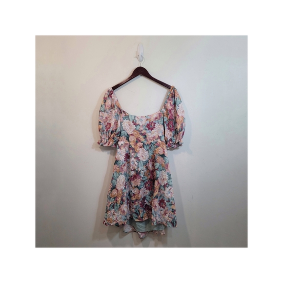 Jacqui E Dresses Jacquie The Label Floral Puff Sleeve Open Back